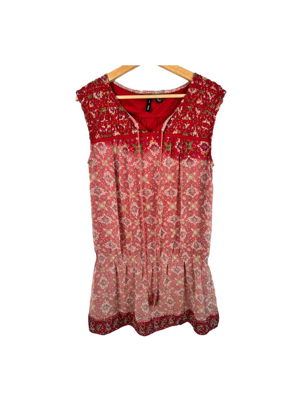 Mng Mango Suit Womens size 6 Drop Waist Sleeveless Beaded Day Mini Dress Red